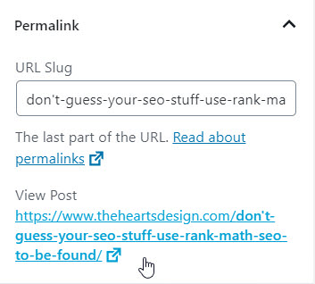 A visual guide of the Permalink structure in WordPress so that you know where to edit the URL of your blog post to fit between 50 and 75 characters.